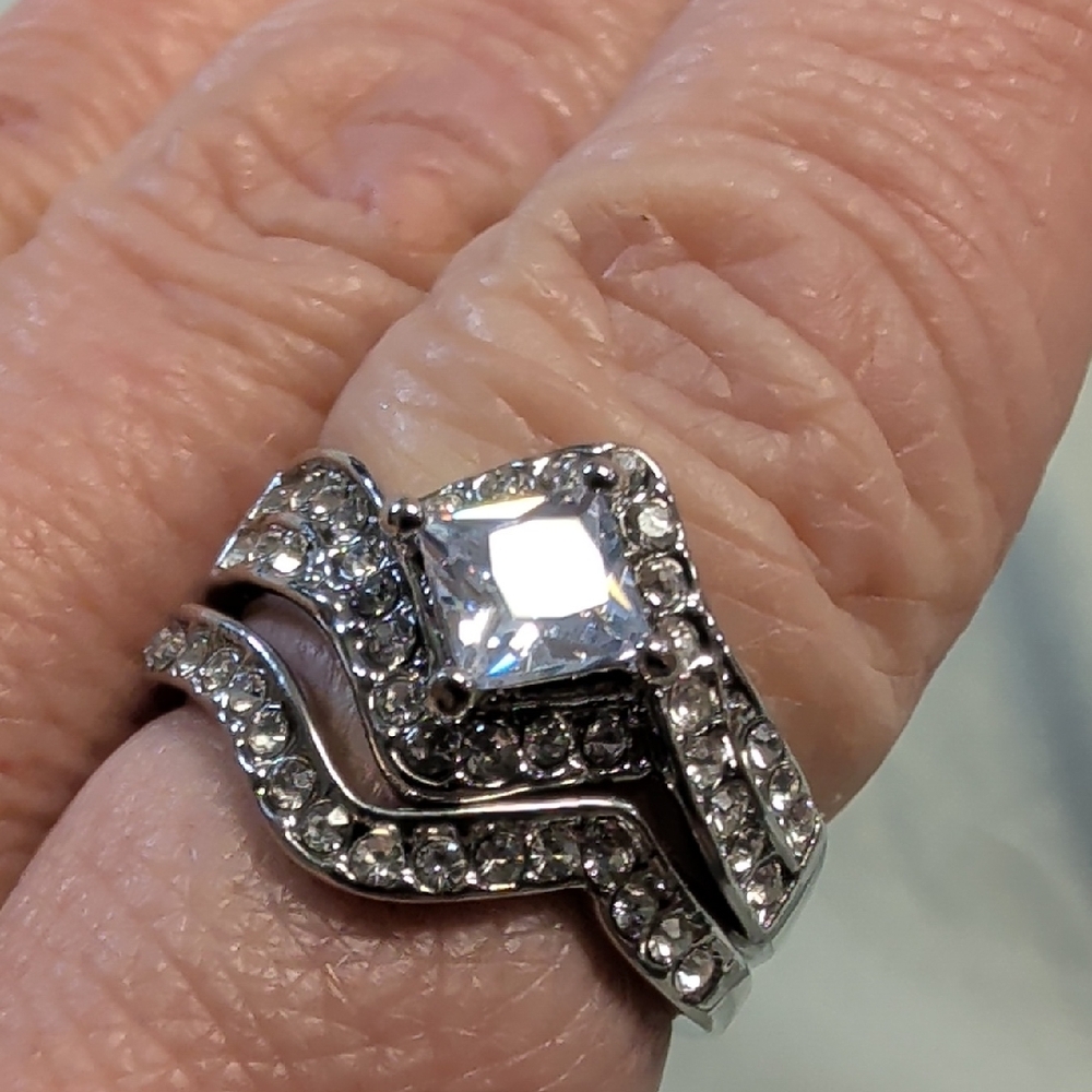 Princess Cut Silver CZ Gorgeous Ring Set